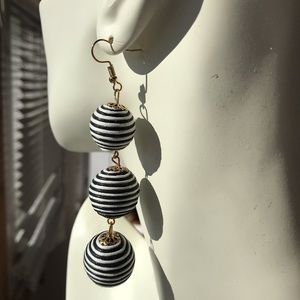 Striped Pom Pom Drop Earrings